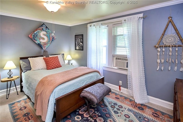 918 Greendale Dr, Charleston, WV 25302 - carpeted bedroom featuring baseboards, cooling unit, and ornamental molding