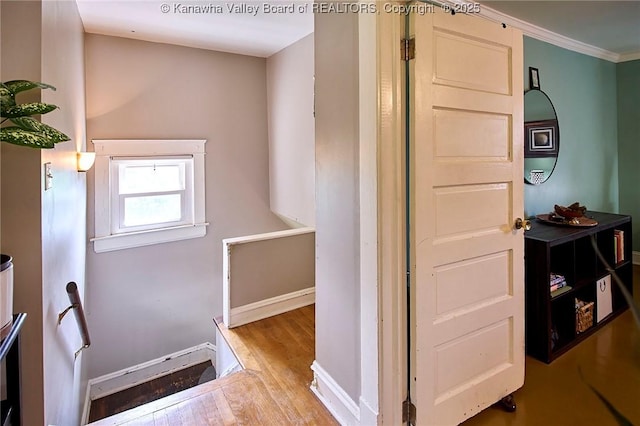 918 Greendale Dr, Charleston, WV 25302 - stairway with wood finished floors, baseboards, and ornamental molding