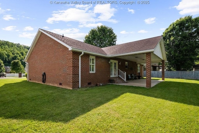 108 Lock Ln, Alum Creek, WV 25003 - rear view of property with a patio area, brick siding, entry steps, french doors, and crawl space