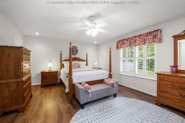 108 Lock Ln, Alum Creek, WV 25003 - bedroom featuring wood finished floors, baseboards, recessed lighting, and a ceiling fan