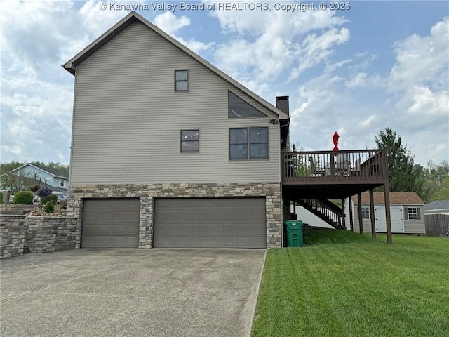 2 Valley View Ests, Hurricane, WV 25526 - view of front of property featuring a garage, stairs, stone siding, a front lawn, and concrete driveway