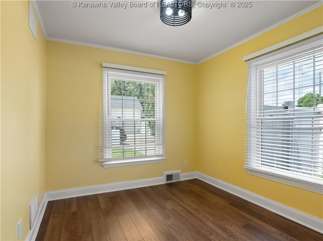 1300 Enslow Blvd, Huntington, WV 25701 - spare room with healthy amount of natural light, dark wood-style floors, ornamental molding, and baseboards