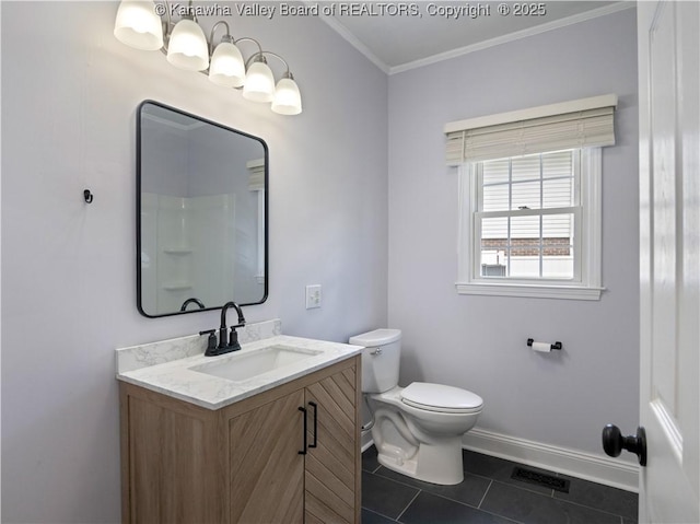 1300 Enslow Blvd, Huntington, WV 25701 - full bathroom featuring vanity, tile patterned floors, baseboards, toilet, and crown molding