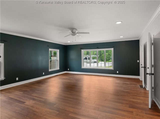 1300 Enslow Blvd, Huntington, WV 25701 - spare room with a ceiling fan, crown molding, plenty of natural light, wood finished floors, and recessed lighting