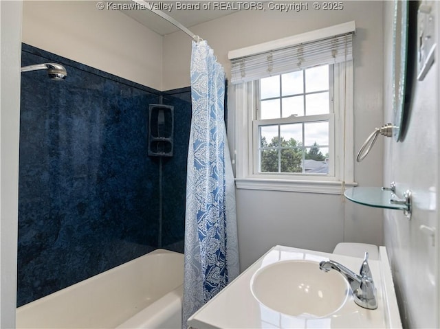 1300 Enslow Blvd, Huntington, WV 25701 - full bathroom featuring a sink and shower / bath combo with shower curtain