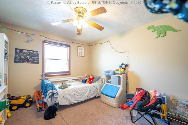 400 13th St, Dunbar, WV 25064 - bedroom with carpet, a textured ceiling, and a ceiling fan