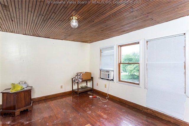 4096 Indian Creek Rd, Elkview, WV 25071 - unfurnished room featuring wood-type flooring, baseboards, wood ceiling, and cooling unit