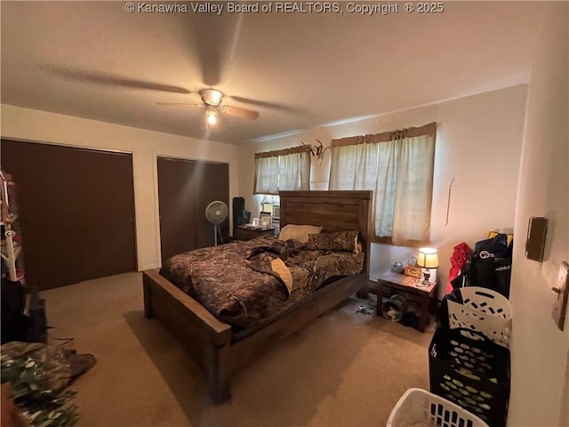 7966 Deepwater Mountain Rd, Kincaid, WV 25119 - carpeted bedroom featuring ceiling fan and multiple closets
