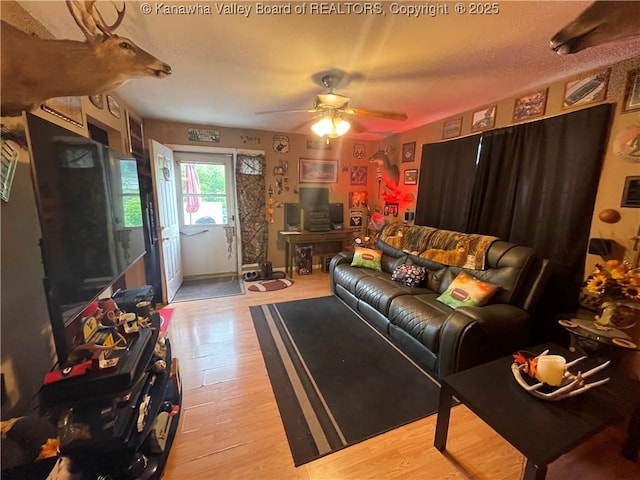7966 Deepwater Mountain Rd, Kincaid, WV 25119 - living room featuring a ceiling fan and wood finished floors