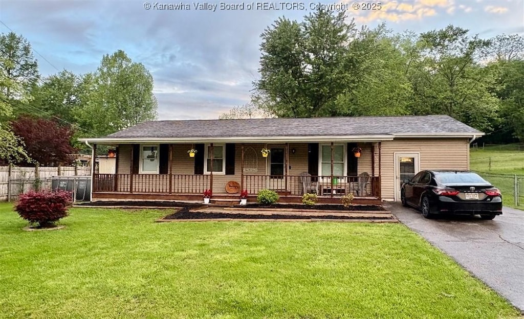 4753 Parchment Valley Rd, Evans, WV 25241 - ranch-style home with a porch and driveway