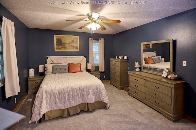 205 Autumn Dr, Dunbar, WV 25064 - bedroom with a textured ceiling, light colored carpet, and a ceiling fan