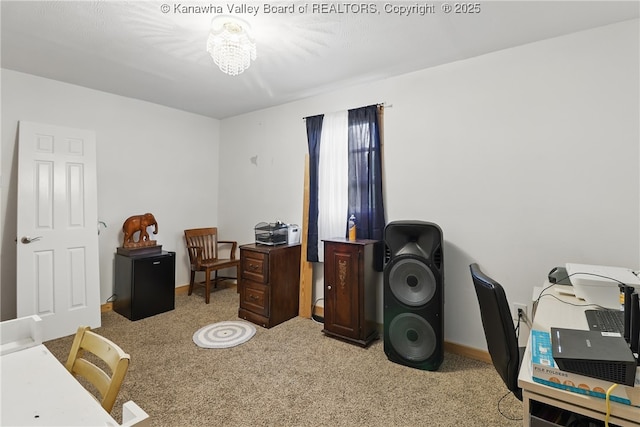 223 Easter Rd, Nitro, WV 25143 - office area with carpet flooring, baseboards, and a chandelier