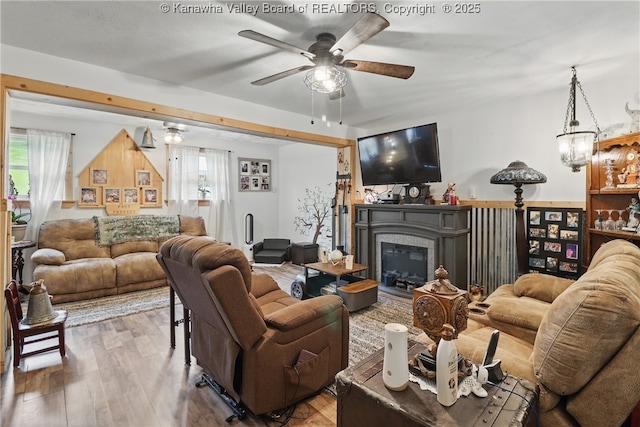 223 Easter Rd, Nitro, WV 25143 - living area with ceiling fan, plenty of natural light, and wood finished floors