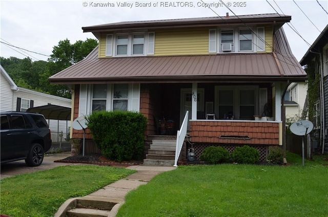 806 Red Oak St, Charleston, WV 25302 - bungalow-style home featuring covered porch, a front yard, and a carport