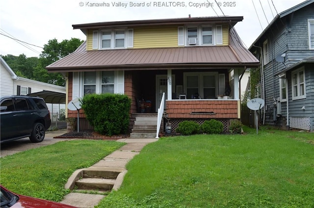806 Red Oak St, Charleston, WV 25302 - view of front of property with a porch, a front yard, a detached carport, and cooling unit
