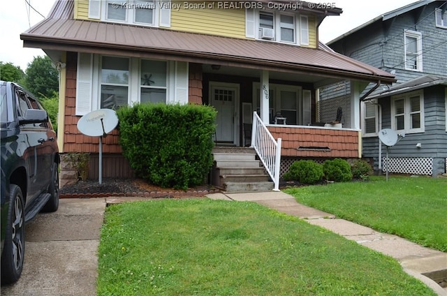 806 Red Oak St, Charleston, WV 25302 - view of front of home featuring a porch, a front yard, and metal roof