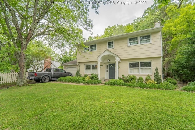 1418 Sweetbrier Rd, Charleston, WV 25314 - colonial inspired home featuring a chimney and an attached garage