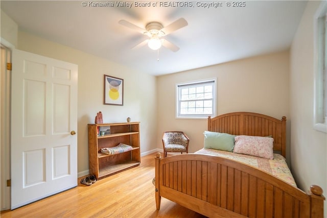 1418 Sweetbrier Rd, Charleston, WV 25314 - bedroom with light wood-style floors, a ceiling fan, and baseboards