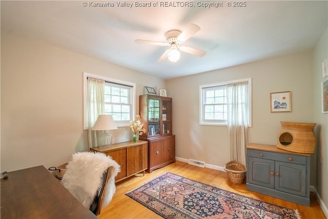 1418 Sweetbrier Rd, Charleston, WV 25314 - office area with ceiling fan, light wood-type flooring, and baseboards