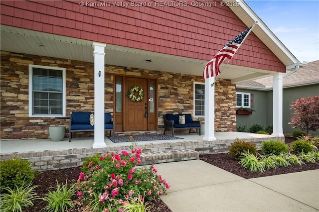 213 Rumer Sta, Red House, WV 25168 - entrance to property with covered porch and stone siding