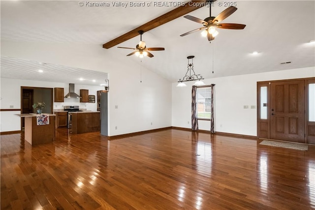 213 Rumer Sta, Red House, WV 25168 - unfurnished living room featuring ceiling fan, dark wood-type flooring, recessed lighting, and baseboards