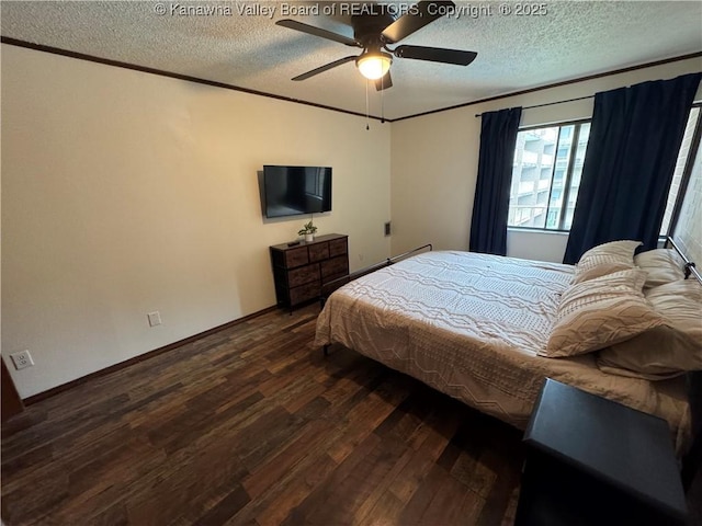 2106 Kanawha Blvd E Unit 322, Charleston, WV 25311 - bedroom with dark wood-style flooring, a textured ceiling, crown molding, and ceiling fan