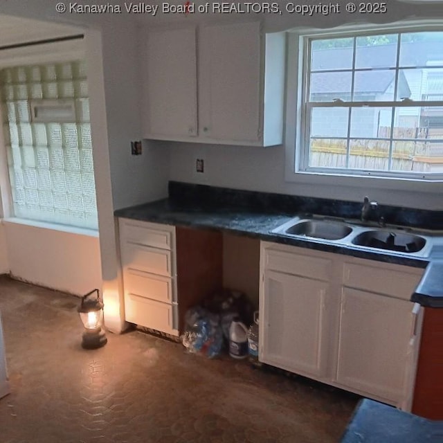 816 Hannah Dr, Charleston, WV 25387 - kitchen featuring a sink, white cabinetry, and dark countertops