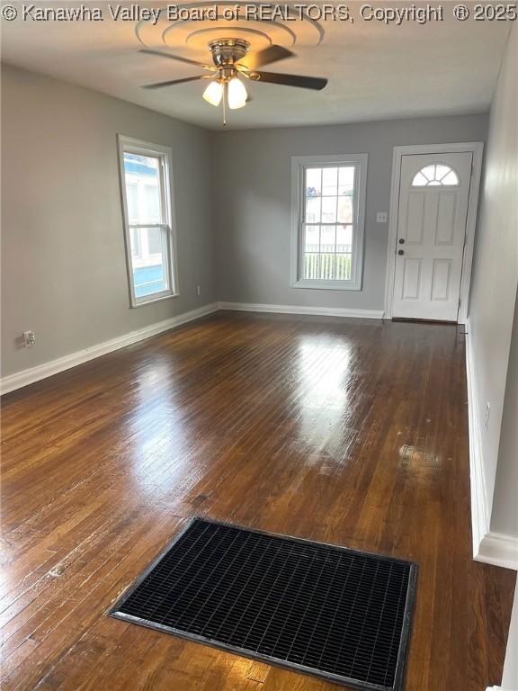 517 16th St, Dunbar, WV 25064 - entryway featuring ceiling fan, baseboards, dark wood finished floors, and plenty of natural light