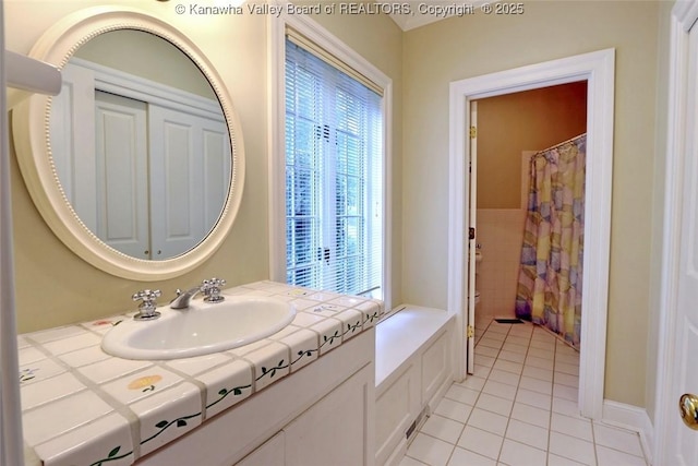 5 Stony Point Rd, Charleston, WV 25314 - full bathroom with tile patterned floors, vanity, and curtained shower