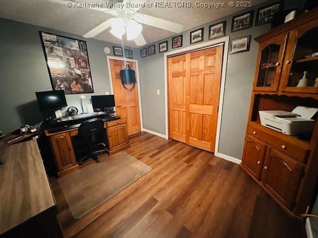 136 Timberlake Cir, Scott Depot, WV 25560 - office space featuring a ceiling fan, dark wood-style floors, and baseboards
