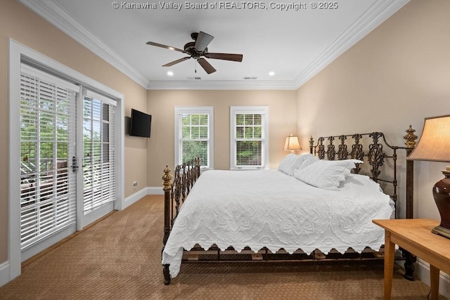 1931 Village Run Rd, White Sulphur Springs, WV 24986 - carpeted bedroom with access to outside, multiple windows, crown molding, recessed lighting, and baseboards