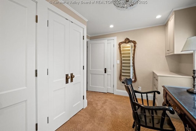 1931 Village Run Rd, White Sulphur Springs, WV 24986 - office with light colored carpet, recessed lighting, crown molding, and baseboards