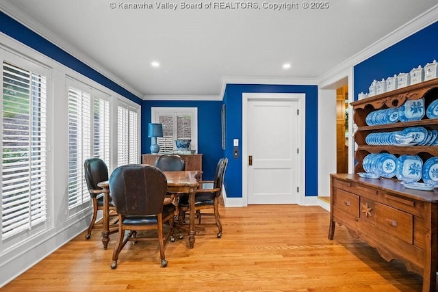 1931 Village Run Rd, White Sulphur Springs, WV 24986 - dining area featuring ornamental molding, light wood finished floors, baseboards, and recessed lighting