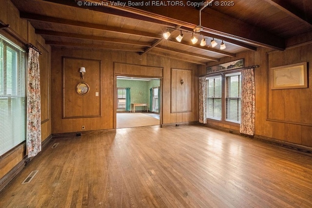 1931 Village Run Rd, White Sulphur Springs, WV 24986 - unfurnished room with wooden ceiling, wood finished floors, wood walls, and baseboards