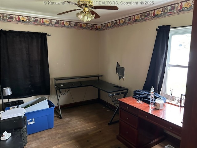 110 3rd Ave, Glasgow, WV 25086 - unfurnished office with a ceiling fan and wood finished floors