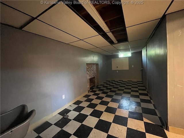 618 Hunt Ave, Charleston, WV 25302 - finished basement featuring a drop ceiling, tile patterned floors, and a fireplace