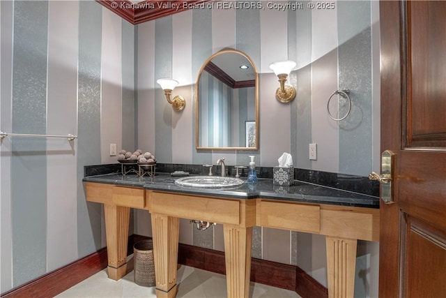 230 Quarry Rdg E, Charleston, WV 25304 - bathroom featuring a sink and crown molding