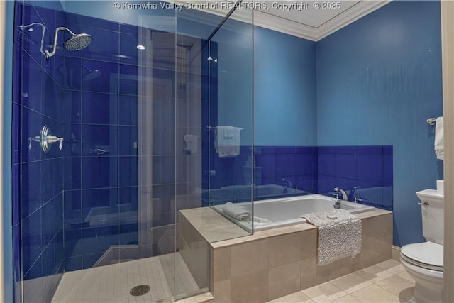 230 Quarry Rdg E, Charleston, WV 25304 - full bathroom with toilet, a garden tub, crown molding, tile patterned floors, and tiled shower
