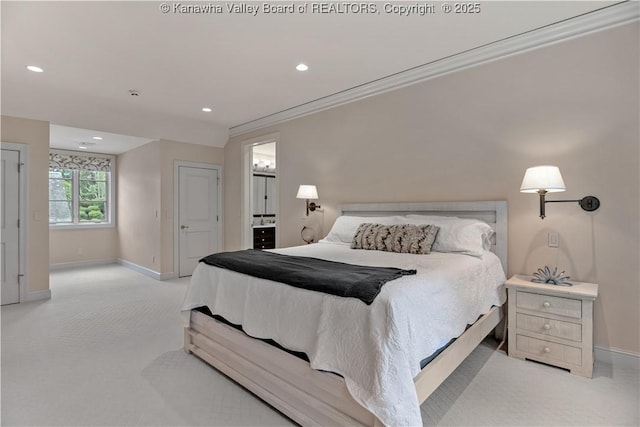 230 Quarry Rdg E, Charleston, WV 25304 - bedroom featuring baseboards, light carpet, recessed lighting, and ensuite bathroom