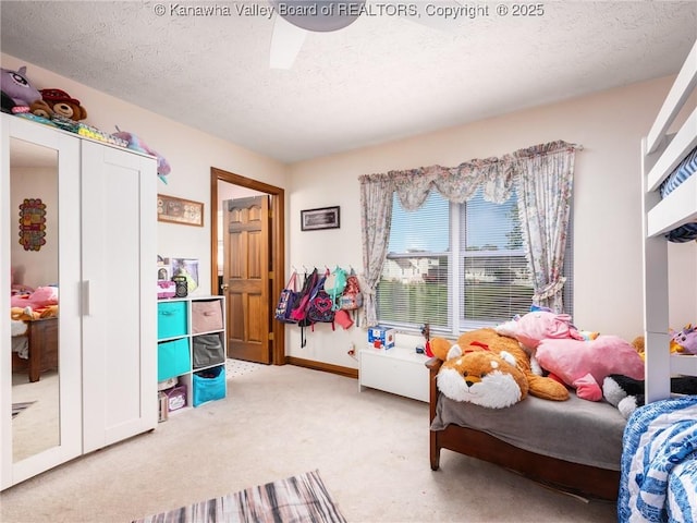 123 Brooke St, Culloden, WV 25510 - bedroom featuring a textured ceiling, carpet, a ceiling fan, and baseboards