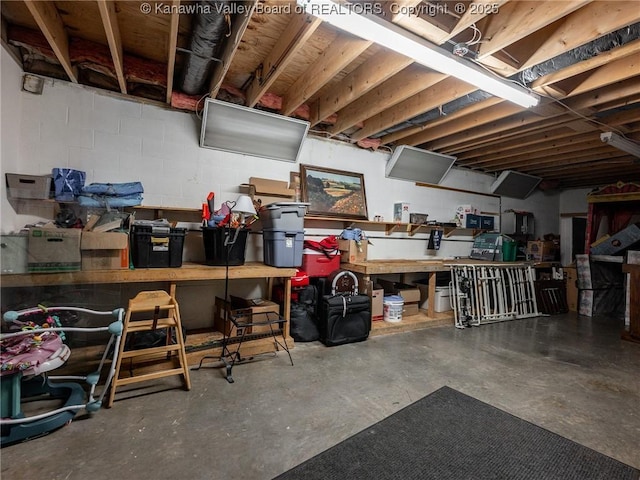 123 Brooke St, Culloden, WV 25510 - unfinished below grade area with a workshop area and concrete block wall