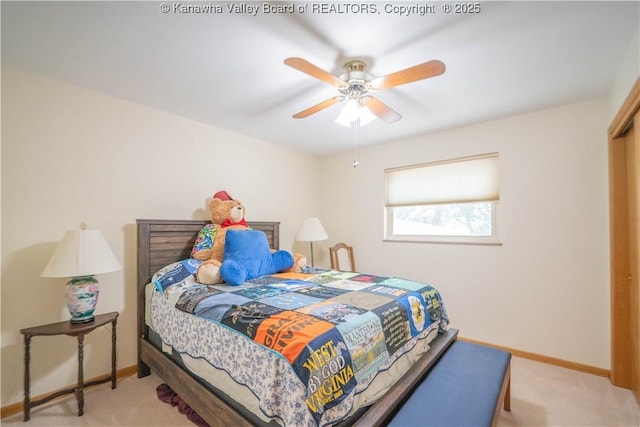 868 Alta Rd, Charleston, WV 25314 - carpeted bedroom featuring baseboards and a ceiling fan