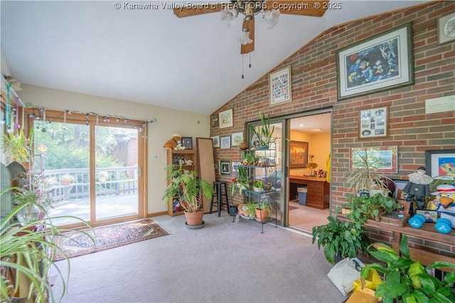 868 Alta Rd, Charleston, WV 25314 - living area with carpet, ceiling fan, and high vaulted ceiling