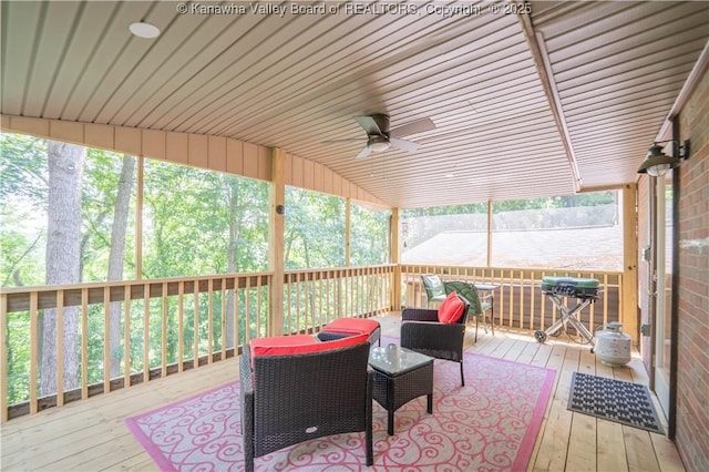 868 Alta Rd, Charleston, WV 25314 - wooden deck featuring grilling area and a ceiling fan