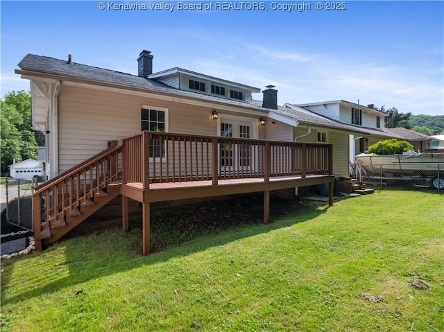 2116 21st St, Nitro, WV 25143 - rear view of property with a wooden deck, a chimney, and stairs