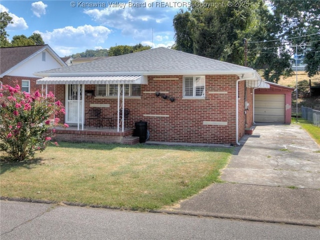1911 Washington Ave, Saint Albans, WV 25177 - bungalow featuring an attached garage, brick siding, concrete driveway, a front lawn, and a shingled roof