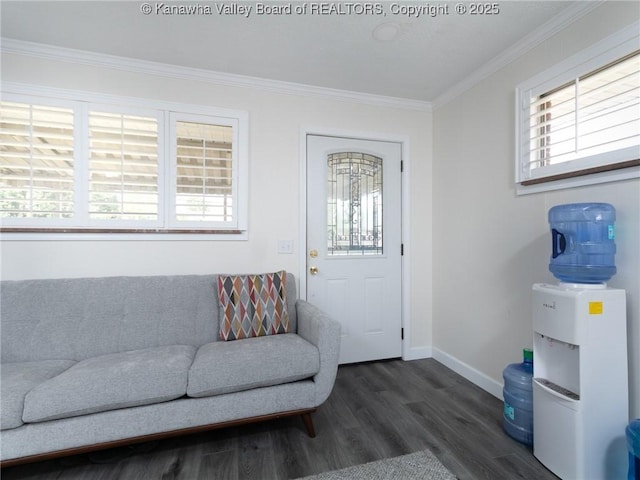1911 Washington Ave, Saint Albans, WV 25177 - foyer with healthy amount of natural light, dark wood-type flooring, ornamental molding, and baseboards