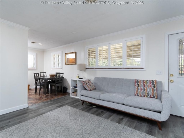 1911 Washington Ave, Saint Albans, WV 25177 - living room featuring crown molding, wood finished floors, baseboards, and recessed lighting