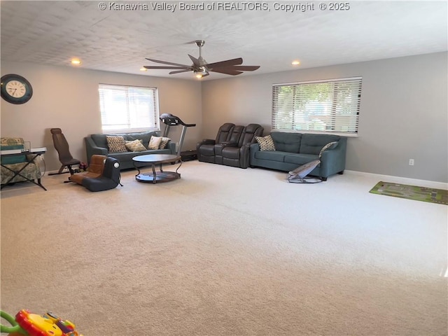 3915 Virginia Ave SE, Charleston, WV 25304 - living area featuring carpet floors, baseboards, ceiling fan, and recessed lighting