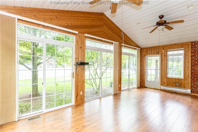 112 Willowood Cir, Hurricane, WV 25526 - spare room with baseboard heating, vaulted ceiling, ceiling fan, wood finished floors, and wood ceiling
